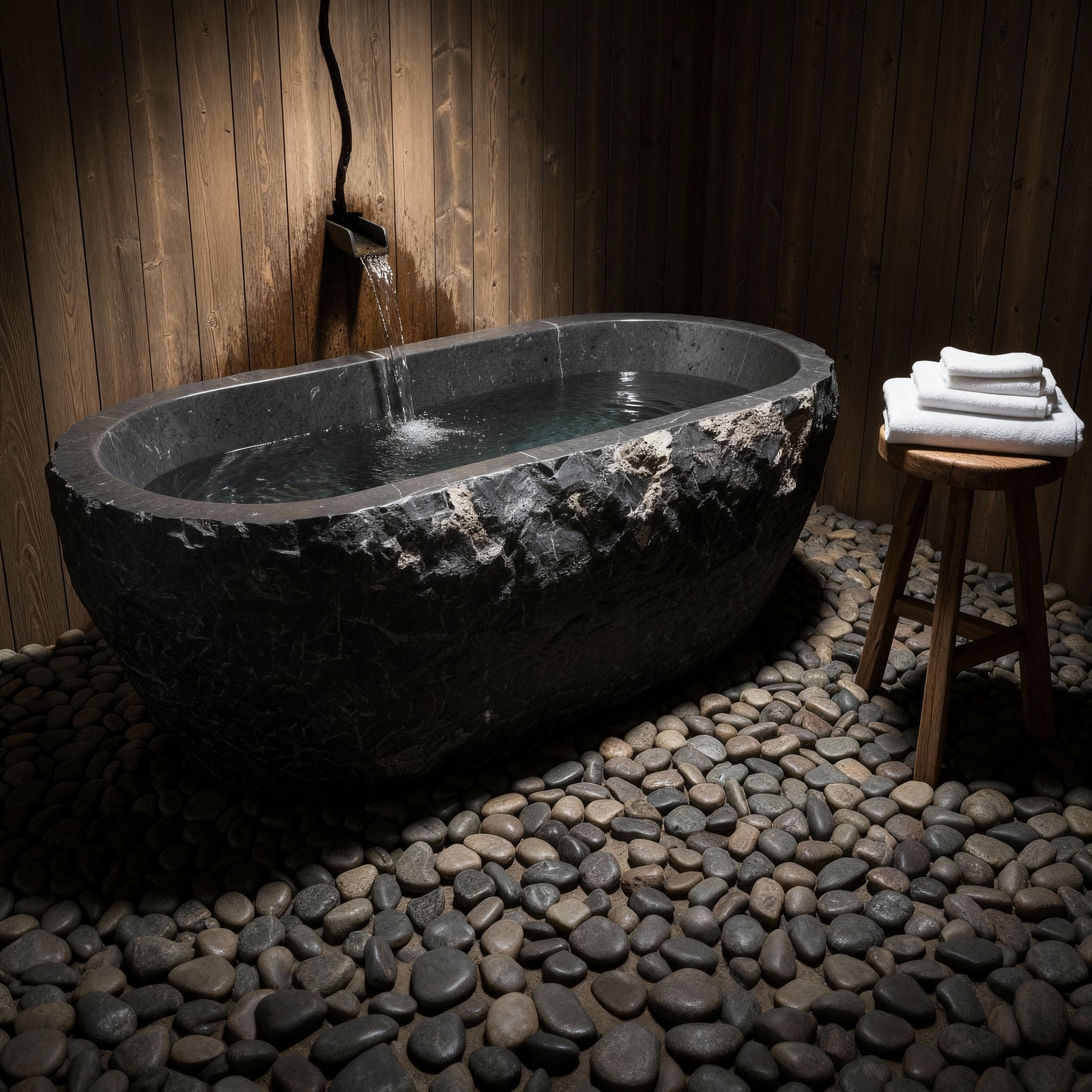 Saint Thomas Black Marble Bathtub - detail view showing craftsmanship