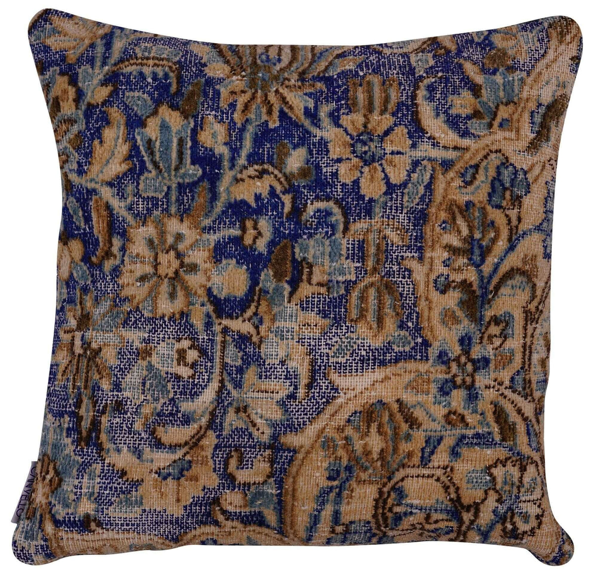 Canvello Antique Rug Blue And Brown Throw Pillows - 18&quot;x18&quot; - Cultheir