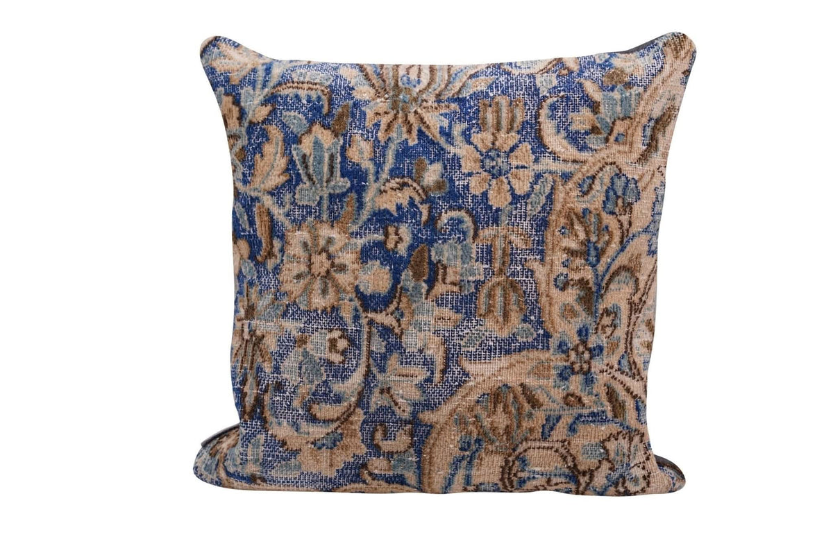 Canvello Antique Rug Blue And Brown Throw Pillows - 18&quot;x18&quot; - Cultheir